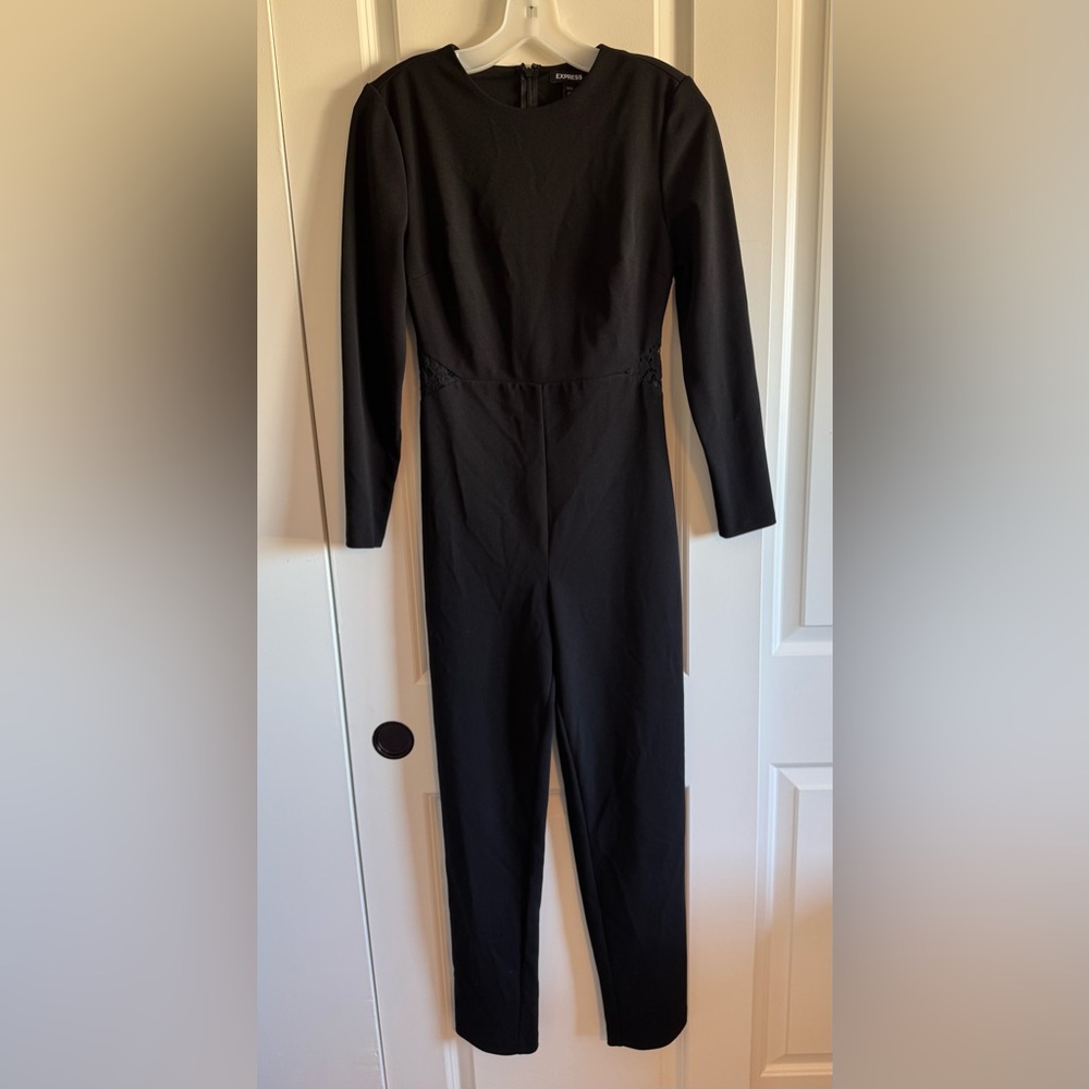 Express Classic Black Long Sleeve Jumpsuit with lace side detail
